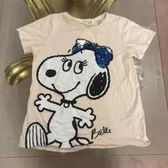 1度着用 スヌーピー Tシャツ H&M 8-10Y 淡いピンク