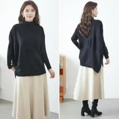 【TRUBE】【新品】M~L デザイン切り替えハイネックニット ブラック