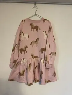 H&M キッズ ワンピース 馬柄 ピンク 130cm 裏起毛