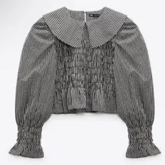 ZARA ギンガムチェック ブラウス 襟付き トップス パフスリーブ