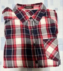 赤ネイビー チェック柄 長袖シャツ