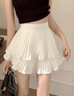 SHEIN ダブルフリル プリーツスカート ホワイト Mサイズ