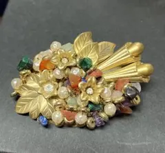 ビンテージ ブローチ 花束 モチーフ 天然石