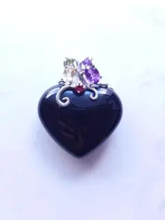 天然石 ハート型オニキスブラックストーン ペンダントトップ