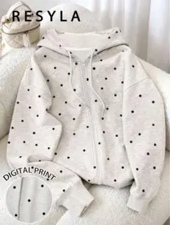 新品　SHEIN ドットジップパーカー　フーディー　ウィッシュコア　グレーのサムネイル