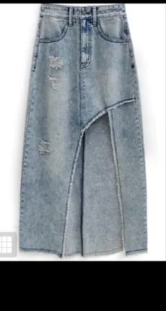 新品 GRL アシンメトリーカットデニムスカートnh148 水色　M ダメージ