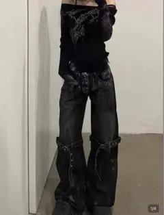 SHEIN シルバーストレートデニムパンツ