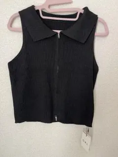 【新品】ラメニットノースリーブダブルジップトップス ブラック