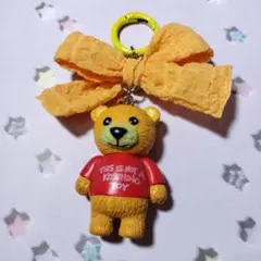 くま　イエロー　オレンジ　リボン　キーホルダー　カラビナ