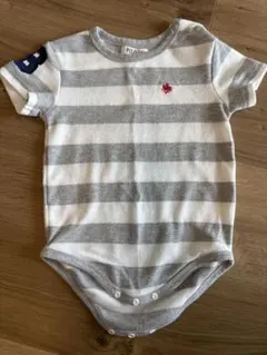 POLOロンパース・カバーオール グレーとホワイトストライプ