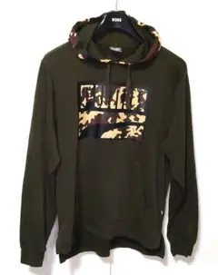 PUMA プーマ カモフラ柄ロゴ パーカー オリーブ L