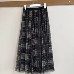 チェック柄チュールロングスカート