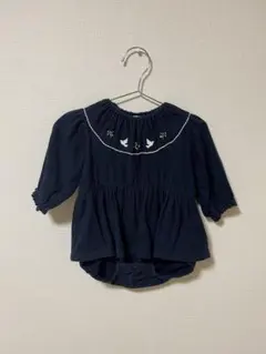 cottoli コトリ ネイビー 刺繍 ロンパース 80cm