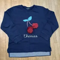 ネイビー チェリー刺繍 長袖カットソー 125cm