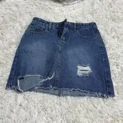 ダメージ加工 ダークブルーデニムミニスカート