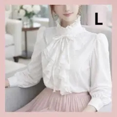 L フリルブラウス リボンタイ 長袖 上品 入学式 卒業式 結婚式　515