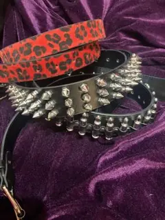 ベルト　3本まとめ売り　赤　レオパード　ヒョウ柄　スパイク　銃弾