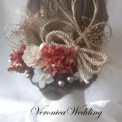 金箔　水引　朱赤ｘゴールド　振袖　成人式　髪飾り 袴 結婚式　ヘッドドレス