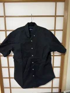 ラルフローレン　黒のコットン半袖シャツ ポロ刺繍付き　mサイズ