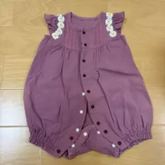 ブランシェス 花柄刺繍 ロンパース パープル