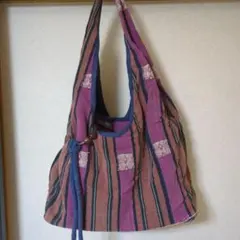 紫と茶色のストライプ バッグ