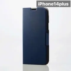iPhone 14 Plus 用 ソフトレザー 手帳型 ケース ネイビー 1個
