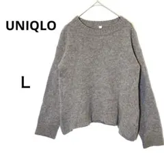 ユニクロ ウール100％クルーネックニット（L）ミディアムグレー レディース