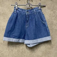 デニムブルー ロールアップヘムショートパンツ　L ウエストゴム