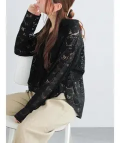Techichi テチチ美品　2WAYカシュクールレースシャツ　ブラックのサムネイル