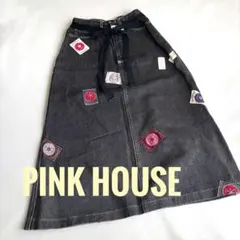 PINK HOUSE ピンクハウス　ワッペン　ブラック　デニム　ロングスカートのサムネイル