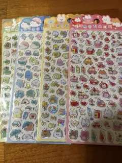 【新品】ぷっくりホログラムシール 4枚セット くま うさぎ フルーツ パステル
