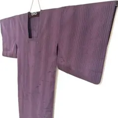 5k2718 雨コート　正絹　単衣　紫　縦縞　柄物　和装コート　着物