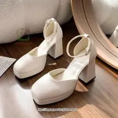 パンプス アンクルストラップ アイボリー ヒール 厚底