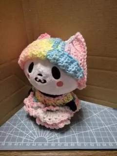 カラフル　猫耳帽子 フリフリスカート　お買いものパンダ ぬいぐるみ用
