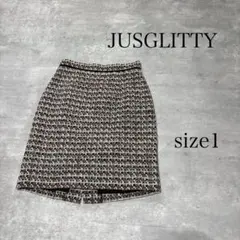 美品 JUSGLITTY ツイード ひざ丈 タイト スカート 1のサムネイル