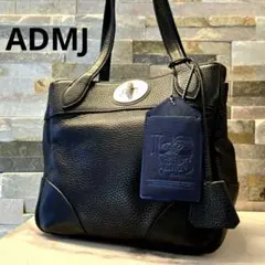未使用級　ADMJ　ハンドバッグ　本革　レザー　ブラック　トートバッグ　チャームのサムネイル