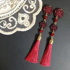 No.6213 水引 ピアス タッセル えんじ 和装 成人式 全長約11.5㎝