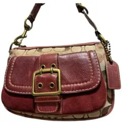 美品　コーチ ショルダーバッグ ワンショルダー レッド キャンバス シグネチャー