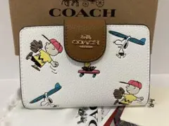 【未使用/処分！】COACH×スヌーピー財布★二つ折り★コーチ ホワイト/白
