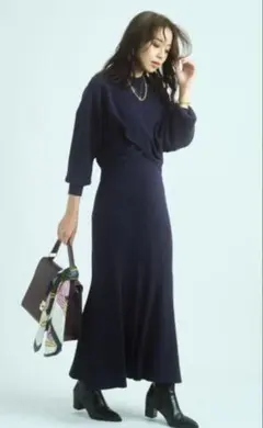 ジャズグリッティー ２way ニット ワンピース ロング 紺