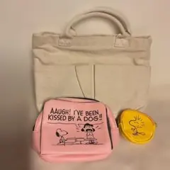 新品未使用スヌーピー ポーチ　パース　andデニムトートバッグ　3点セット