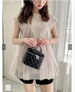 チュールフレンチスリーブトップス〔dh1266〕　グレイル