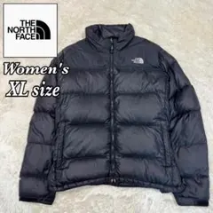 ノースフェイス ダウンジャケット 海外限定 ロゴ刺繍 ブラック レディース XL