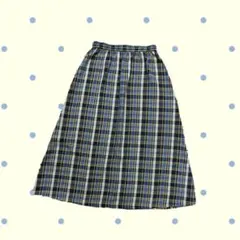 チェック柄フレアスカート ネイビー/イエロー