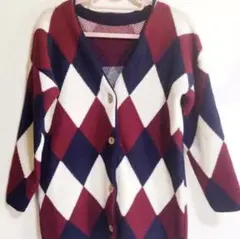新品◇アーガイル ニットカーディガン　デザインニット