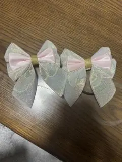 リボンの髪飾り　ハンドメイド作品　髪留め　女の子 ピンク　クリップタイプ