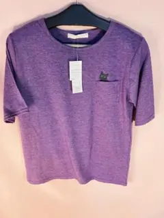 猫ポケット付き紫色Tシャツ Lサイズ