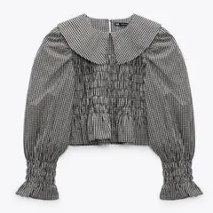 ZARAギンガムチェック パフスリーブブラウス