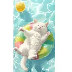 ダイヤモンドアートキット 白猫、プールでくつろぎ中♪（30×20）