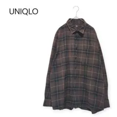 ユニクロ ダークブラウン フランネルチェックシャツ 長袖 メンズ XL コットン